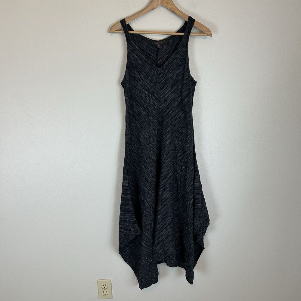 Size XL Linen Asymmetrical Midi Dress Grunge Black Earthy Forest Dark Fairy Tank